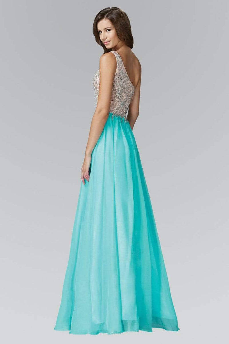 Elizabeth K - GL2094 Bead Embellished Asymmetric Neck Chiffon Gown ...