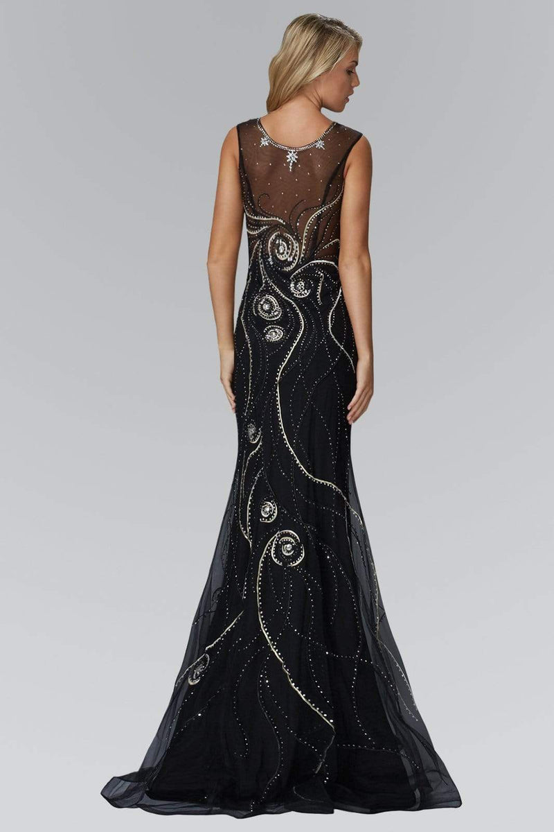 Elizabeth K - GL2149 Illusion Jewel Swirl Motif Embroidered Gown ...