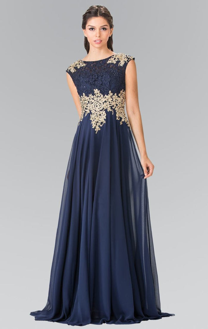 Elizabeth K - GL2228 Embellished Bateau Chiffon A-Line Dress – Couture ...