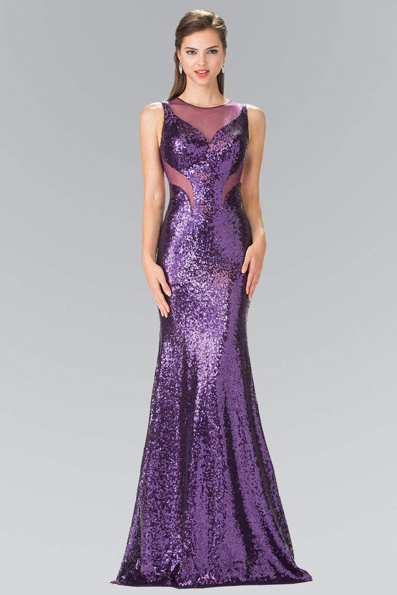 Elizabeth K - GL2292 Sequined Illusion Panel Sheath Gown – Couture Candy