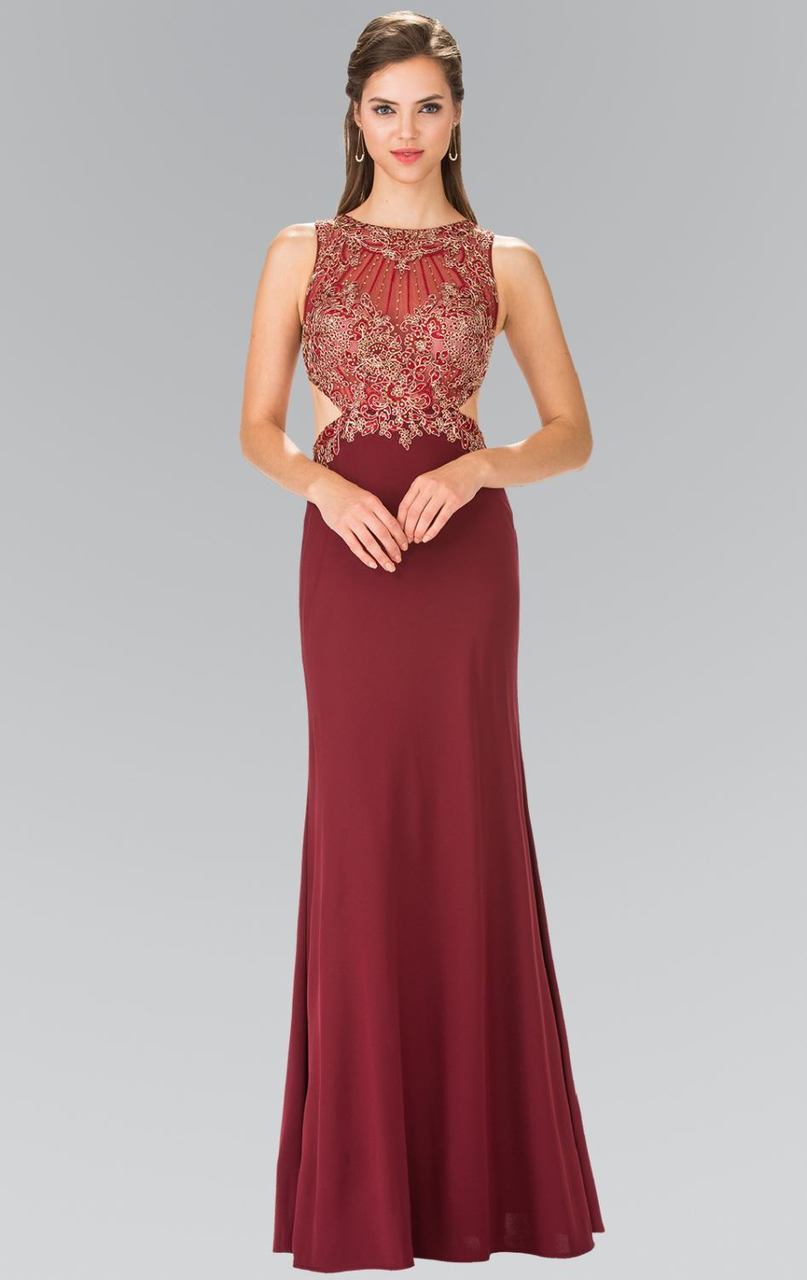 Elizabeth K - GL2324 Jewel Long Dress with Side Cut Outs – Couture Candy