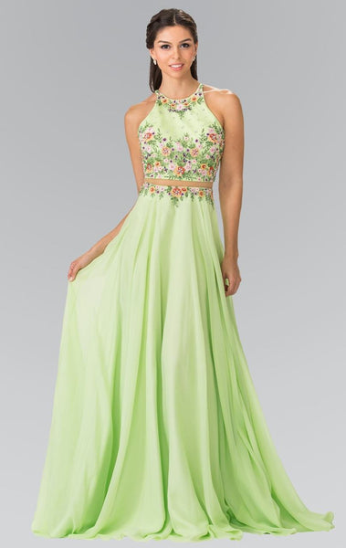 Elizabeth K GL2340 Embellished Halter Neck Chiffon A Line Dress 2XL Neon Green Shop Elizabeth K Dresses On Couture Candy at CoutureCandy