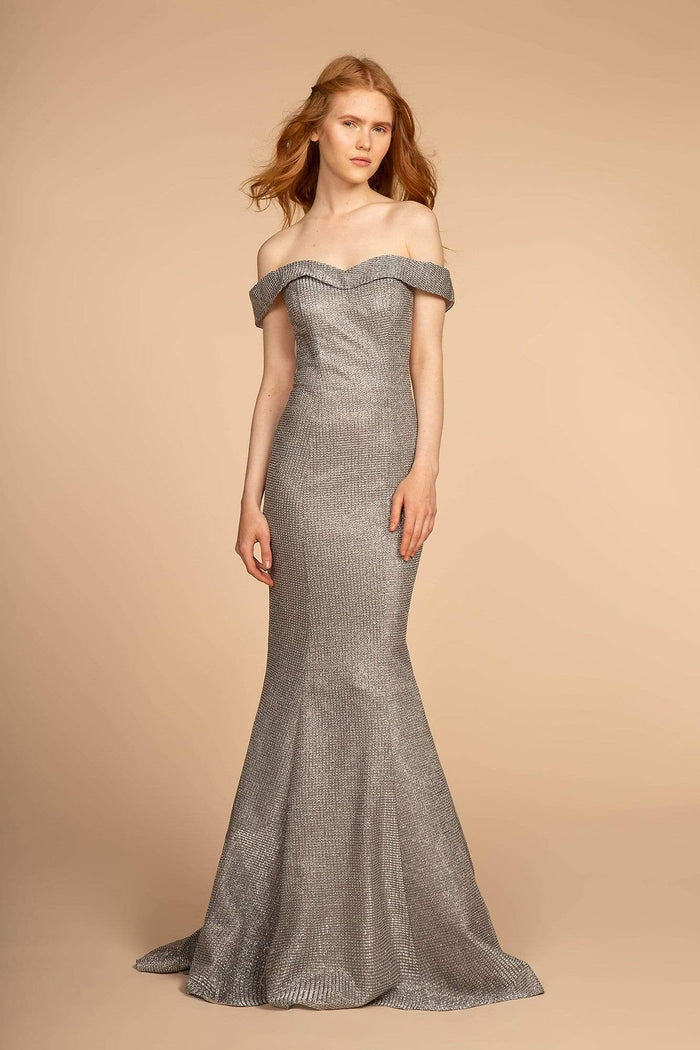 Elizabeth K - GL2562 Glitter Crepe Off-Shoulder Mermaid Dress Special Occasion Dress XS / Silver