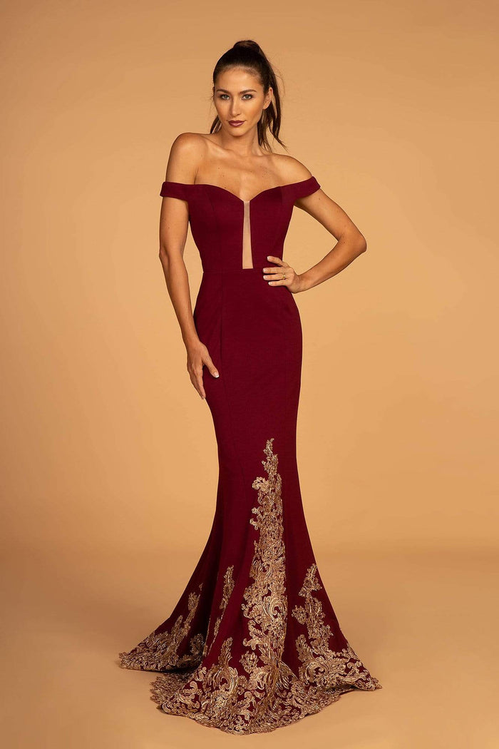 Elizabeth K - GL2658 Off-Shoulder Fitted Mermaid Dress Evening Dresses XS / Burgundy