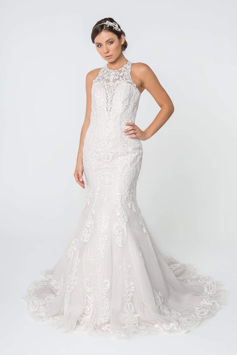 Elizabeth K - GL2818 Embellished Illusion Jewel Trumpet Bridal Dress ...