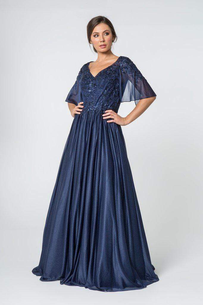 Elizabeth K - GL2830 Sheer Cape Sleeve Appliqued Chiffon Dress ...