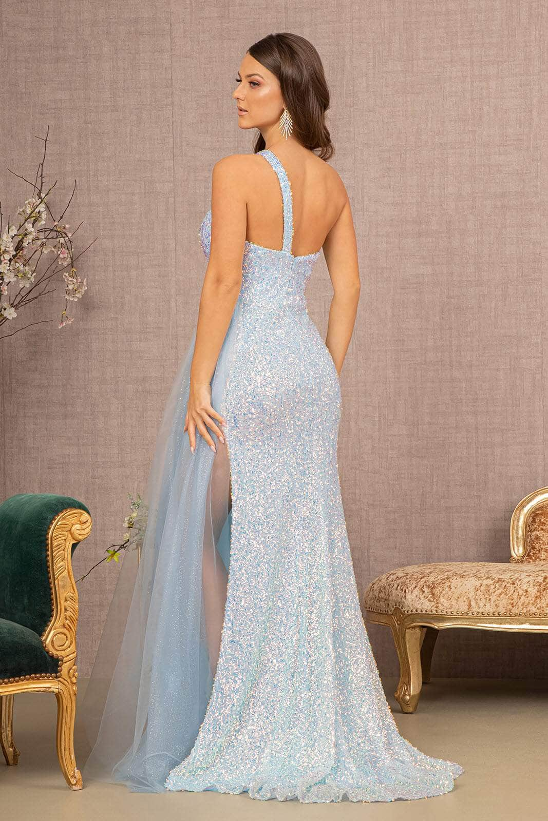 blue asymmetrical prom dress