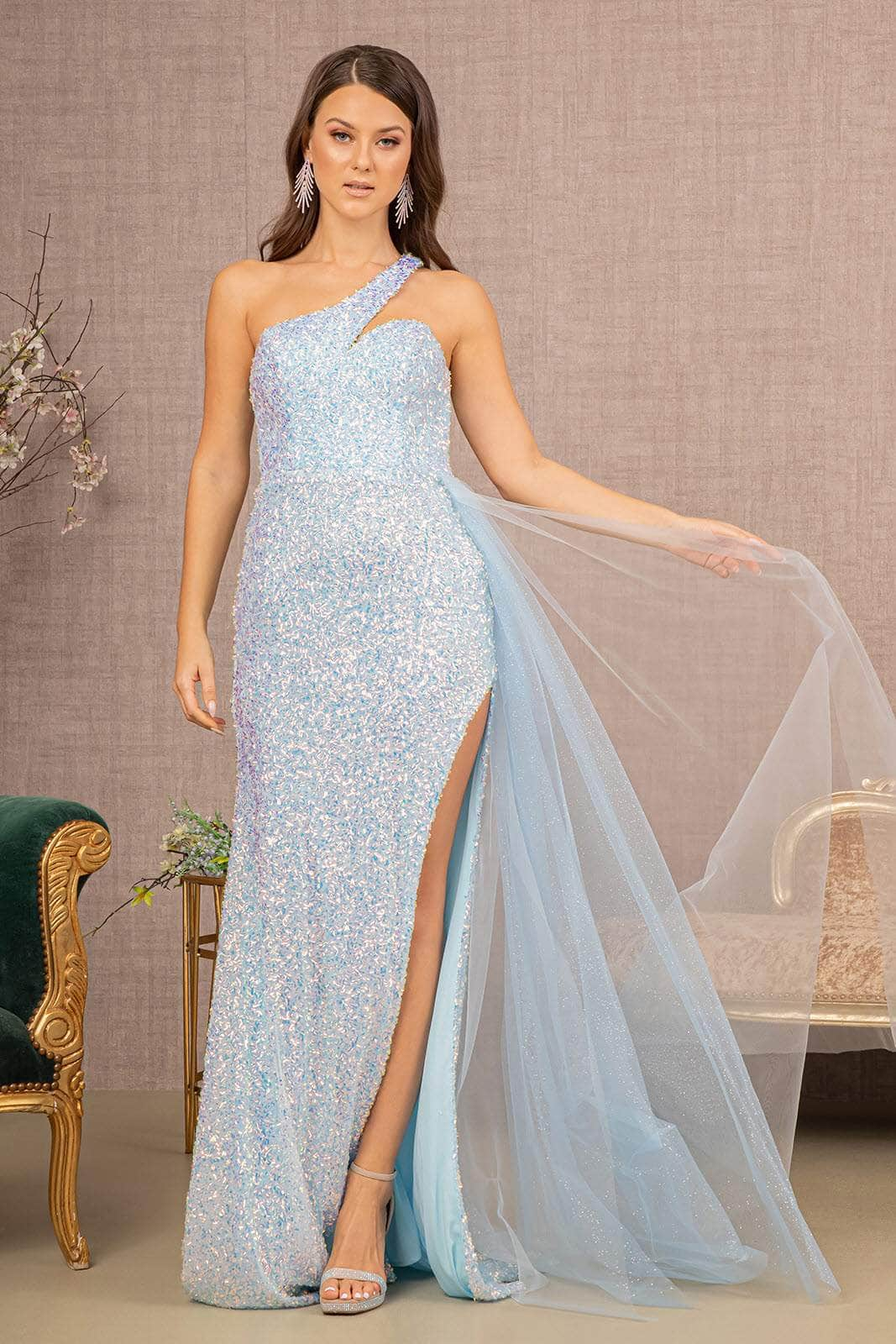 blue asymmetrical prom dress