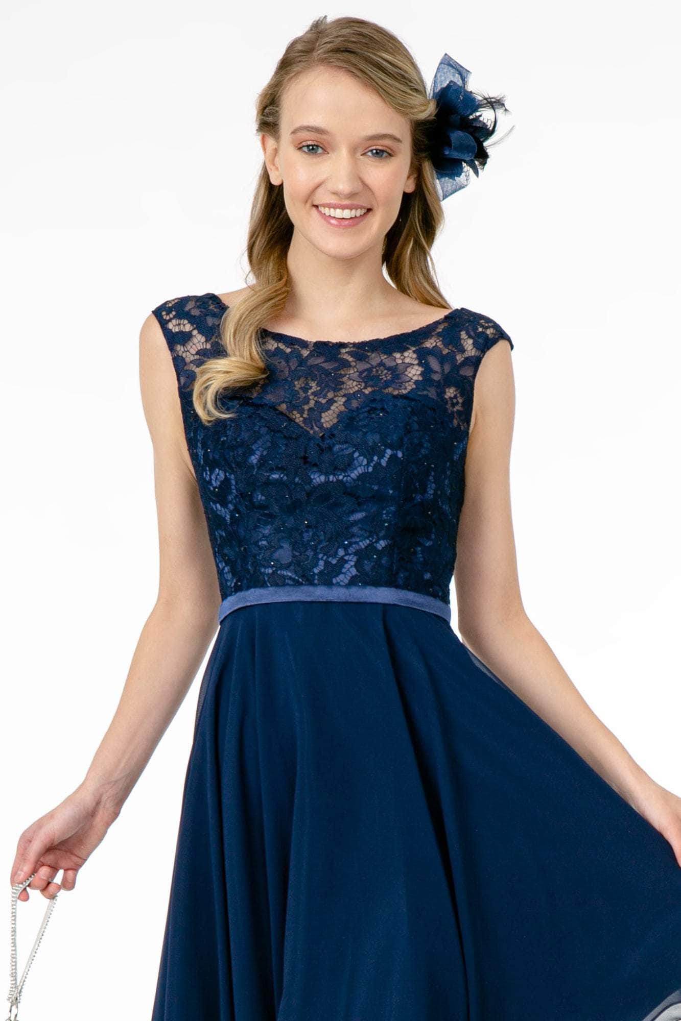 Elizabeth K - GS2807 Lace Bodice Corset Back Chiffon Dress – Couture Candy