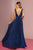 Elizabeth K - Pleated Deep V-Neck A-line Dress GL2687 - 1 pc Navy in Size S Available CCSALE