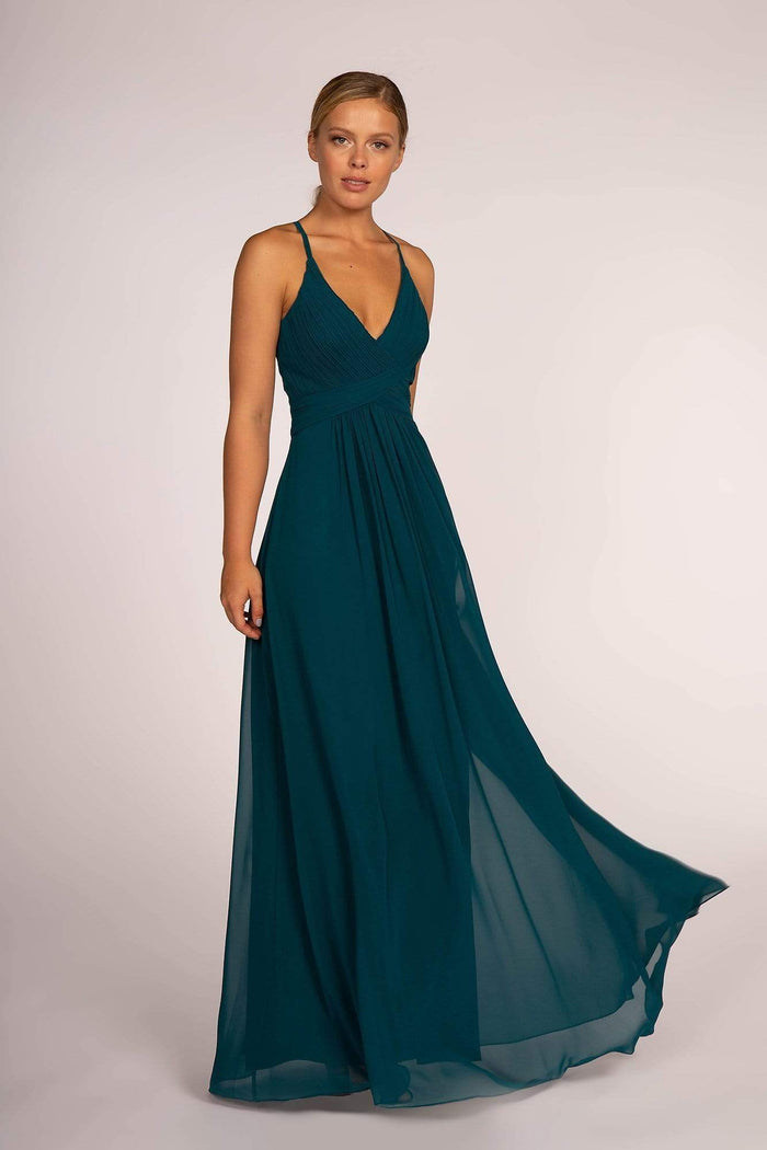 Elizabeth K - Plunging Crisscross Pleated Bodice A-Line Gown GL2609 - 1 pc Teal In Size S Available CCSALE S / Teal