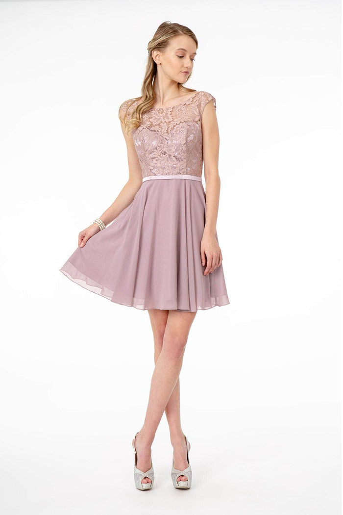 Elizabeth K - Sleeveless Lace Chiffon Dress GS2807 - 1 pc Mauve In Size L Available CCSALE L / Mauve