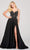 Ellie Wilde - EW121001 Strappy Open Back Crystal Studded Satin Gown Prom Dresses 00 / Black