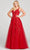 Ellie Wilde EW121003 - Lace Appliqued A-Line Prom Gown Prom Dresses 00 / Ruby