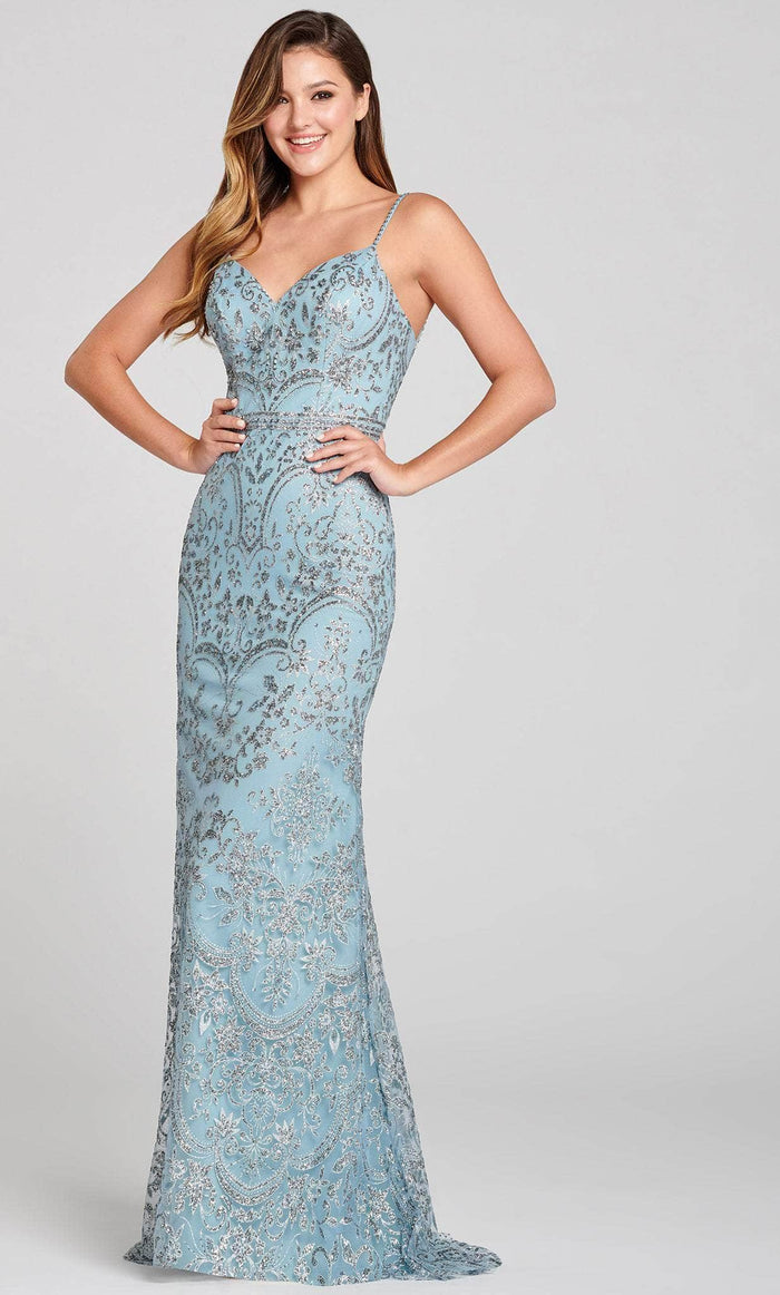 Ellie Wilde EW121046 - Novelty Cracked Ice Prom Gown Evening Dresses 00 / Arctic Blue