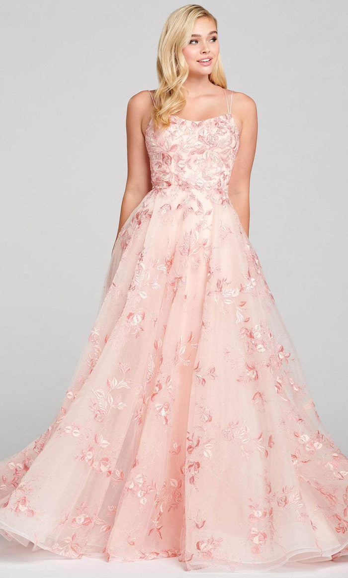 Ellie Wilde EW121066 - Scoop Appliqued Prom Gown Prom Dresses 00 / Pink