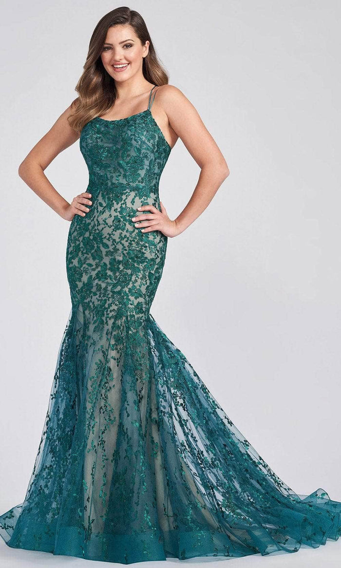 Ellie Wilde EW122032 - Embroidered Mermaid Prom Gown Prom Dresses 0 / Emerald/Nude