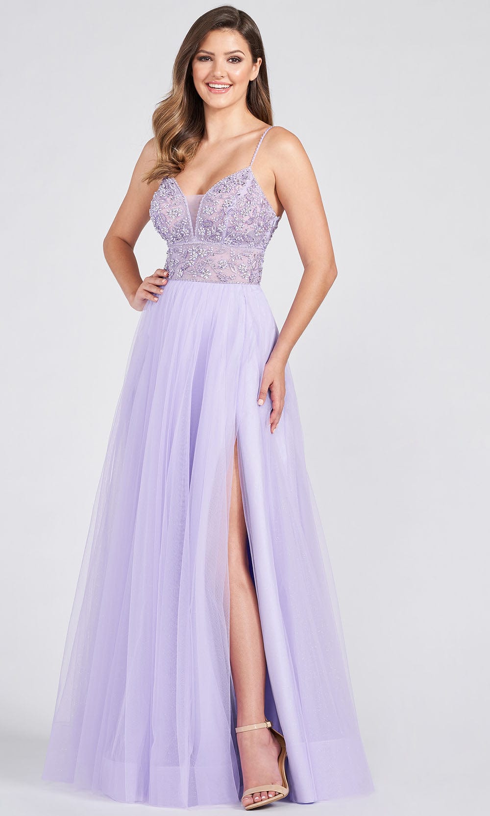 Enchanted Prom Gown Lace with Front Slit 740967TIR-Lavender