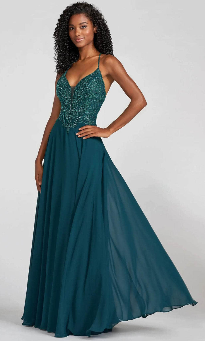 Ellie Wilde EW122087 - Embellished Bodice Sleeveless Evening Dress Evening Dresses 00 / Emerald