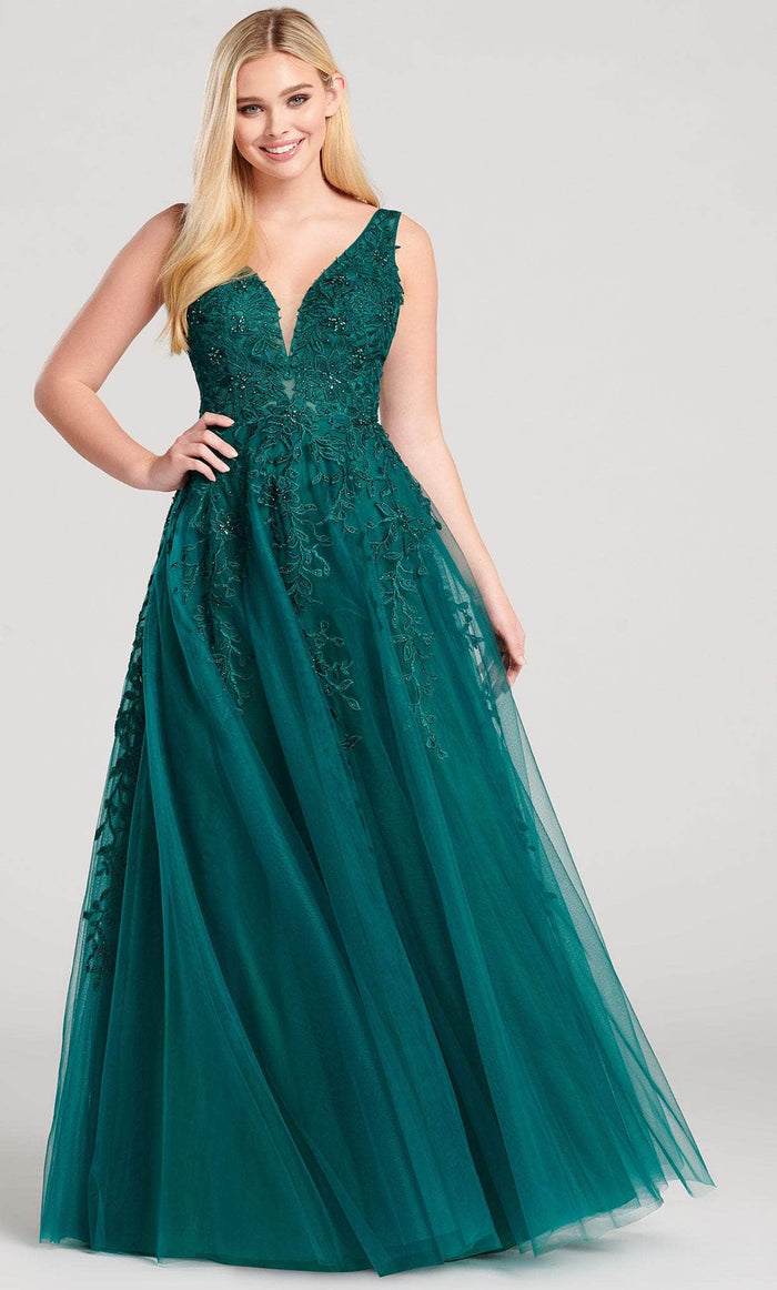 Ellie Wilde EW22048 - Embellished Tulle Prom Dress Prom Dresses 00 / Emerald