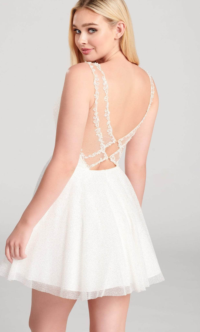 Ellie Wilde EW22059S - Laced Illusion Back Cocktail Dress Cocktail Dresses 00 / Ivory