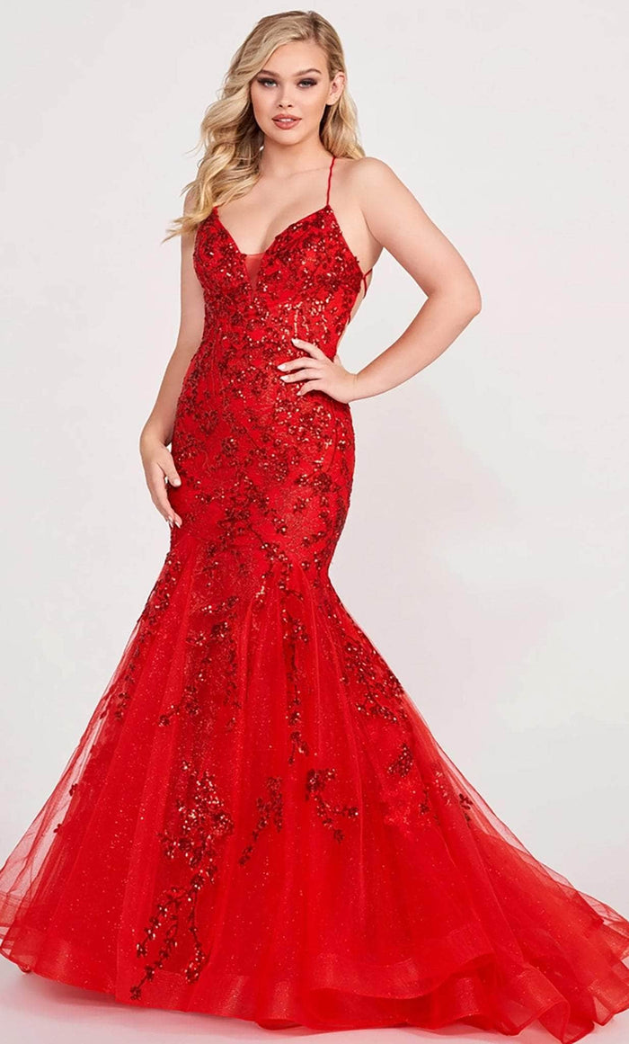 Ellie Wilde EW34014 - Embroidered Sleeveless Evening dress Evening Dresses 00 / Red