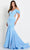 Ellie Wilde EW34017 - Feather trim V neckline Evening Dress Evening Dresses 00 / Lt.Blue