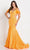 Ellie Wilde EW34017 - Feather trim V neckline Evening Dress Evening Dresses 00 / Orange