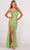 Ellie Wilde EW34022 - Outlined Asymmetric High Slit Gown Evening Dresses 00 / Lime