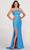 Ellie Wilde EW34022 - Outlined Asymmetric High Slit Gown Evening Dresses 00 / Ocean Blue