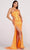 Ellie Wilde EW34022 - Outlined Asymmetric High Slit Gown Evening Dresses 00 / Orange