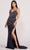 Ellie Wilde EW34074 - Glitter Beaded Slit Evening Dress Evening Dresses 00 / Navy