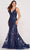 Ellie Wilde EW34110 - Embroidered Trumpet Evening Dress Evening Dresses 00 / Navy/Nude