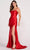 Ellie Wilde EW34120 - Scoop-Square Neck Satin Pleated Dress Evening Dresses 00 / Red