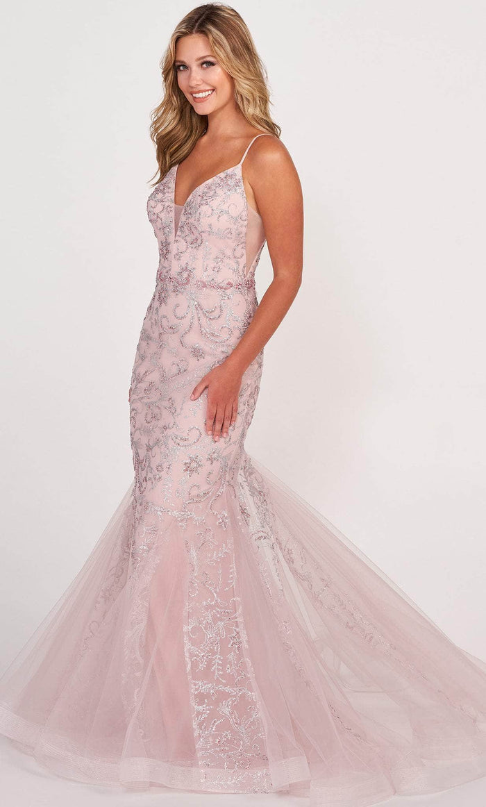 Ellie Wilde EW34124 - Beaded Trumpet Evening Dress Evening Dresses 00 / Rose Quartz