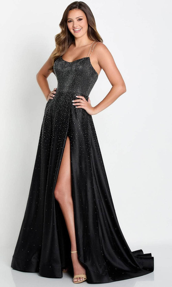 Ellie Wilde EW34128 - Beaded Satin A-Line Prom Dress Prom Dresses 00 / Black