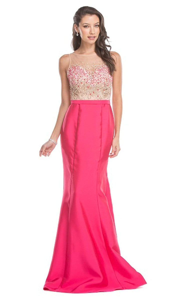 Embellished Illusion Bateau Trumpet Prom Dress Prom Dresses XXS / Fuchsia