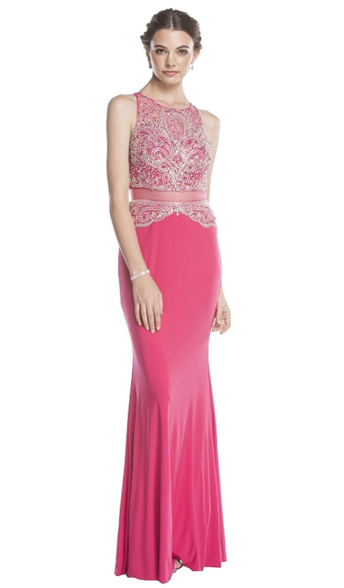 Embellished Mock Two Piece Prom Dress Dress XXS / Fuchsia