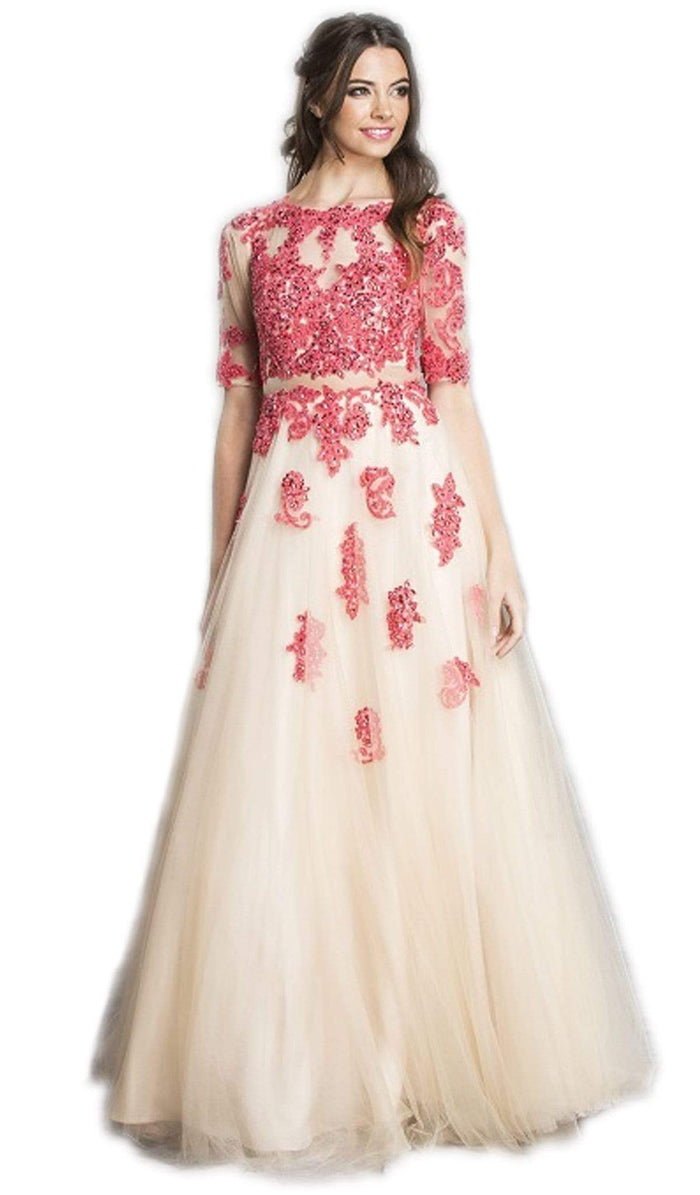 Embroidered Sheer A-Line Evening Dress Dress XXS / Coral