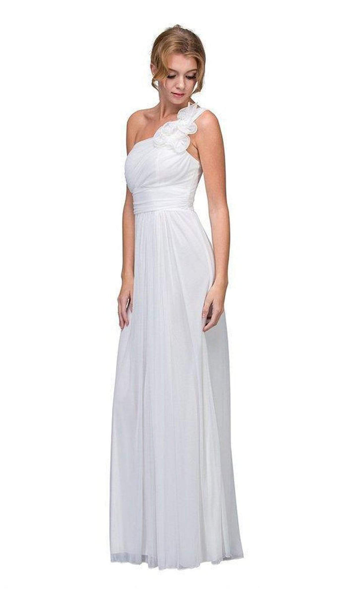 Eureka Fashion - 2005 Ruffled Shoulder Accent Asymmetrical A-Line Gown Bridesmaid Dresses XS / Ivory
