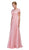 Eureka Fashion - 4909-4XL Illusion Short Sleeve Applique Chiffon Dress Special Occasion Dress XS / Dusty Pink