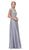 Eureka Fashion - 4909-4XL Illusion Short Sleeve Applique Chiffon Dress Special Occasion Dress XS / Silver