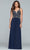 Faviana - 10017 Beaded V-neck A-line Dress Prom Dresses 0 / Navy