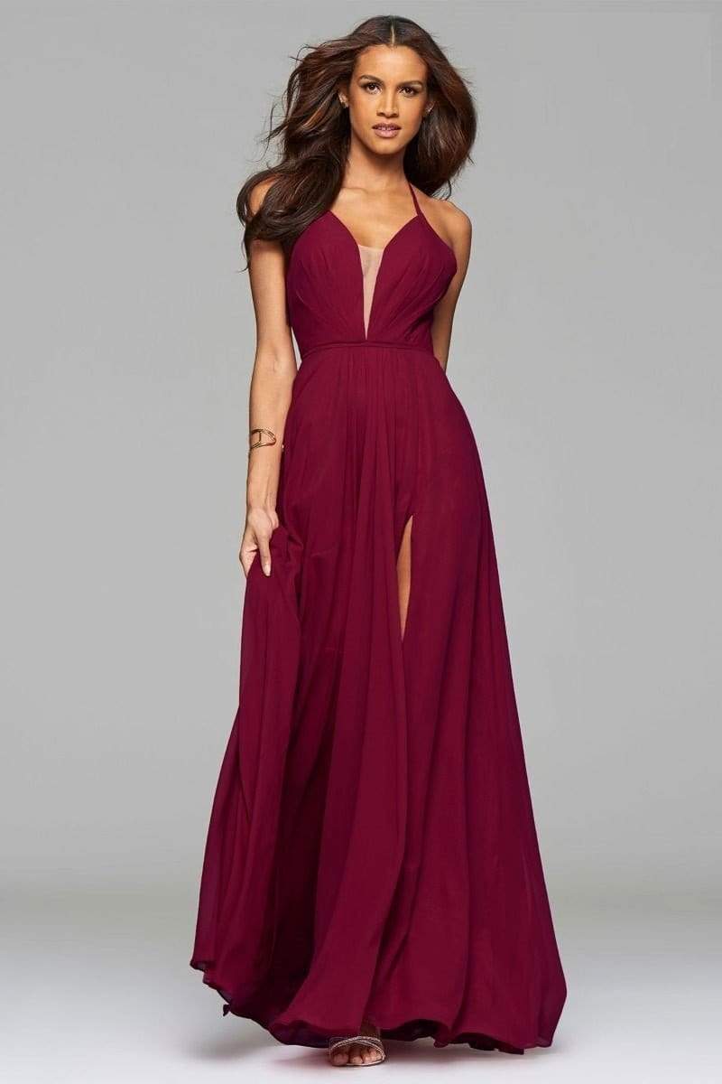 Faviana - 7747 Chiffon Slit A-line Plunging Dress – Couture Candy