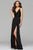 Faviana - 7755 Sleeveless V Neck High Slit Faille Satin Dress Evening Dresses 00 / Black