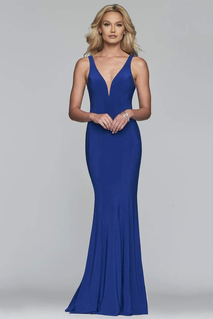 Faviana - Contoured Deep V-Neck Trumpet Dress 10223 - 1 pc Royal In Size 2 Available CCSALE 2 / Royal