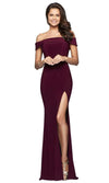 Faviana s10015 Off Shoulder Jersey Modest Prom Gown Couture Candy