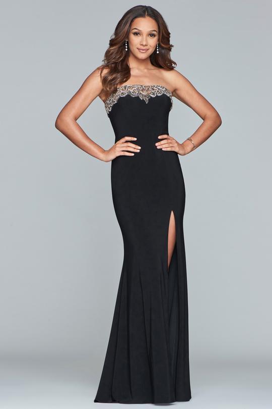 Faviana - S10200 Beaded Tulle Neckline Strapless Jersey Dress – Couture ...