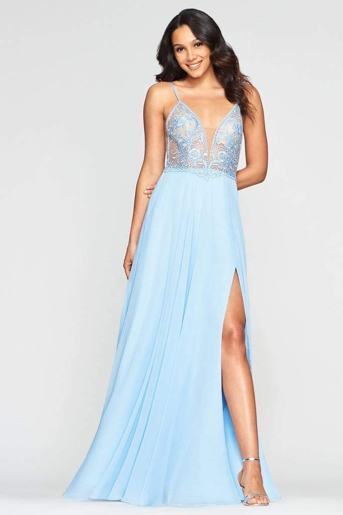 Faviana - S10431 Embroidered Plunging Sheer Bodice High Slit Dress ...