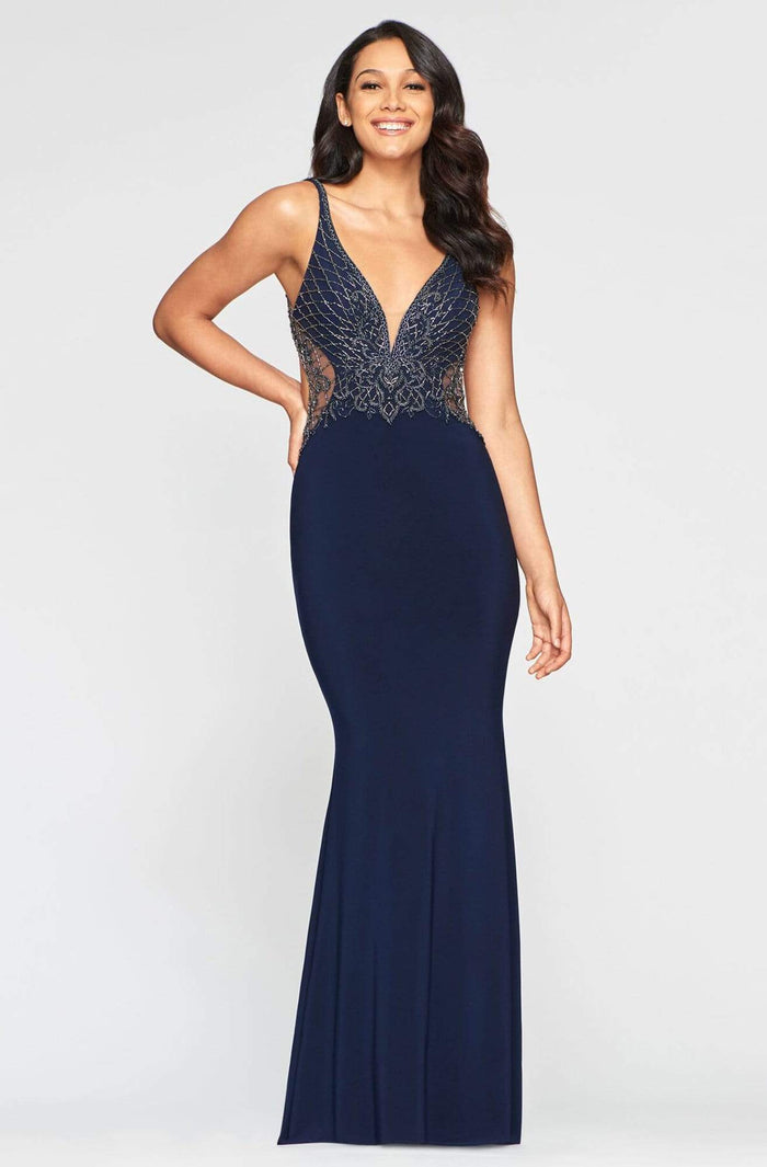 Faviana - S10470 Beaded Back Cut Out Sheath Dress – Couture Candy